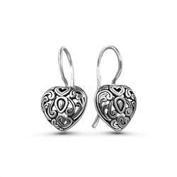 Серьги из чернёного серебра - Сердца 925 пробы 15543