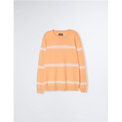 Striped Knitted Jumper, Men, Light Orange