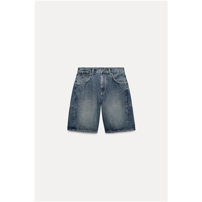 DENIM TRF LOW-RISE BERMUDA SHORTS WITH TAB