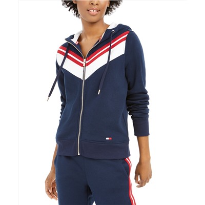 Tommy Hilfiger Sport Chevron-Striped Zippered Hoodie