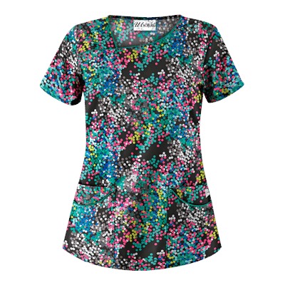 UA Pop Dots Black Asymmetrical Scrub Top