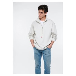 Mavi Fermuarlı Gri Gömlek Oversize / Geniş Kesim 0210677-70142