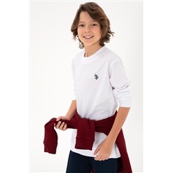 Erkek Çocuk Beyaz Basic Bisiklet Yaka Sweatshirt