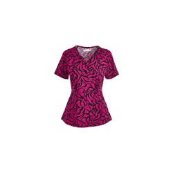 koi Stretch Scrubs Zebra Rose Print Top