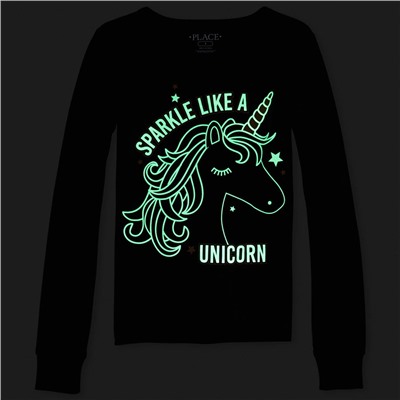 Girls Glow Unicorn Snug Fit Cotton Pajamas