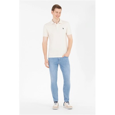 Erkek Krem Basic Polo Yaka Tişört