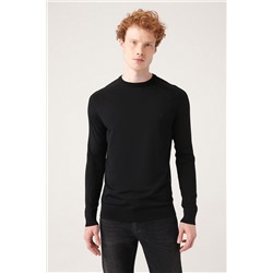 Siyah Bisiklet Yaka Jakarlı Rayon Triko T-Shirt