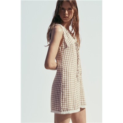 GINGHAM CHECK MINI DRESS WITH PETER PAN COLLAR