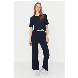 TRENDYOLMİLLA Lacivert Baskılı Lastik Detaylı Fitilli Örme Pijama Takımı THMSS21PT1016