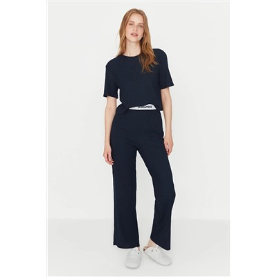TRENDYOLMİLLA Lacivert Baskılı Lastik Detaylı Fitilli Örme Pijama Takımı THMSS21PT1016