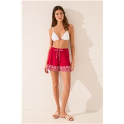 Pantalón corto 100% algodón rojo bordado