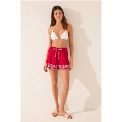 Pantalón corto 100% algodón rojo bordado
