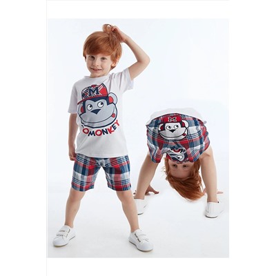 Denokids Monkey Ekose Erkek Şort Takım CFF-20Y1-079