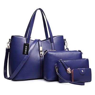 Tibes Fashion Women's PU Leather Handbag+Shoulder Bag+Purse+Card Holder 4pcs Set Tote