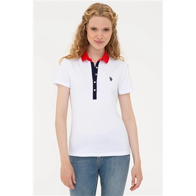 Kadın Beyaz Basic Polo Yaka Tişört