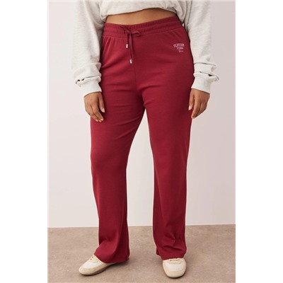 Bordo Yüksek Bel Beli Lastikli Baskılı Örme Büyük Beden Tayt TBBAW26BV00002