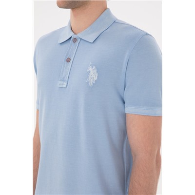 Erkek Slim Fit Polo Yaka Açık Mavi Basic Tişört