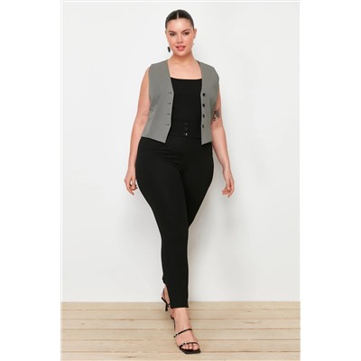 Siyah Beli Lastikli Skinny Örme Büyük Beden Pantolon TBBAW23AR00023