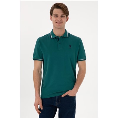 Erkek Regular Fit Polo Yaka Koyu Yeşil Basic Tişört