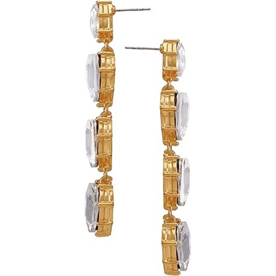 GUESS Goldtone Clear Glass Stone Heart Dangle Earrings