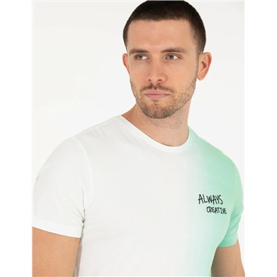 Açık Yeşil Slim Fit Degrade Geçişli Bisiklet Yaka Tişört