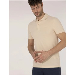 Bej Slim Fit Polo Yaka Basic Tişört