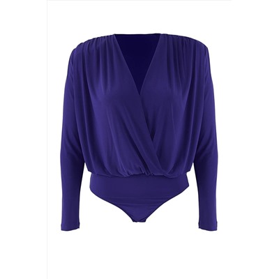 Lacivert Vatkalı Kruvaze Kapama Çıtçıtlı Örme Body TBBAW23CS00014