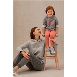 Kız Çocuk Gri Melanj Basic Kapüşonlu Sweatshirt