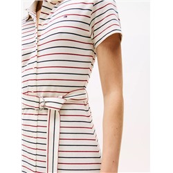 Belted Stretch Pique Polo Midi Dress