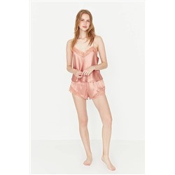 TRENDYOLMİLLA Somon Dantel Detaylı Saten Dokuma Pijama Takımı THMSS22PT0269