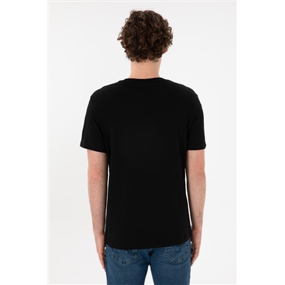 Erkek Regular Fit Bisiklet Yaka Siyah Basic Tişört