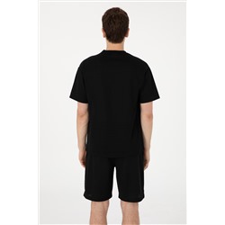 Erkek Comfort Fit Bisiklet Yaka Siyah Tişört