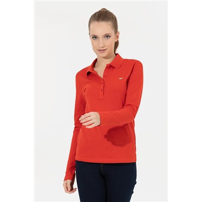 Kadın Kırmızı Basic Polo Yaka Sweatshirt