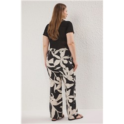 Çok Renkli Desenli Wide Leg Dokuma Büyük Beden Pantolon TBBSS25AR00040