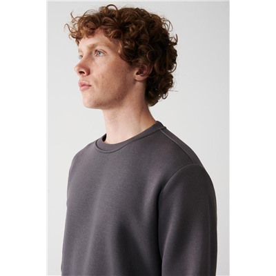 Antrasit Bisiklet Yaka İçi Polarlı 3 İplik Pamuklu Regular Fit Standart Kesim Unisex Sweatshirt