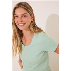 Pijama largo manga corta algodón verde rayas