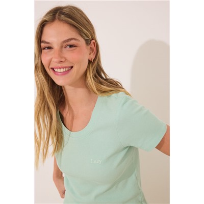 Pijama largo manga corta algodón verde rayas