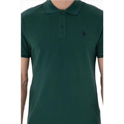 Erkek Slim Fit Polo Yaka Koyu Yeşil Basic Tişört