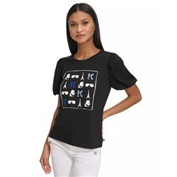 KARL LAGERFELD PARIS Women's Puff-Sleeve Logo Top