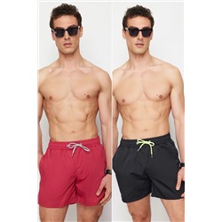 TRENDYOL MAN Siyah - Bordo 2'li Paket Basic Deniz Şortu TMNSS23DS00031