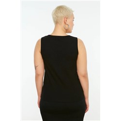 Siyah-Beyaz Basic Fitilli 2'li Paket Kare Yaka Örme Büyük Beden Atlet TBBSS22AL0024