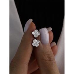 Серьги-пусеты из серебра с фианитами родированные 925 пробы С-4005-Р