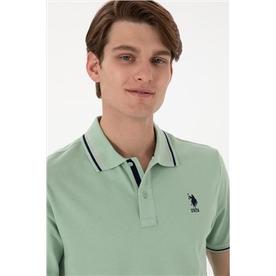 Erkek Regular Fit Polo Yaka Su Yeşili Basic Tişört