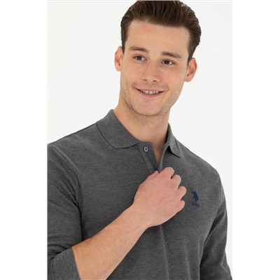 Erkek Antrasit Melanj Polo Yaka Basic Sweatshirt