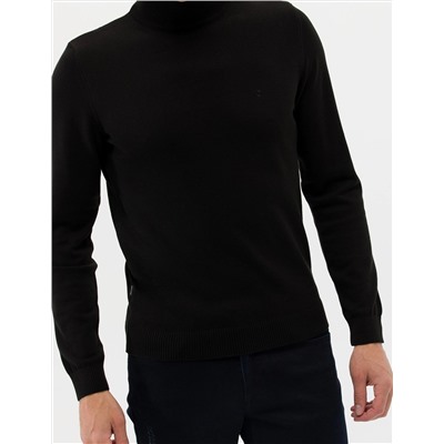 Siyah Slim Fit Yarım Balıkçı Basic Triko Kazak
