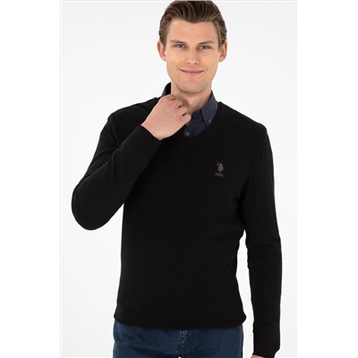 Erkek Slim Fit V Yaka Siyah Basic Kazak