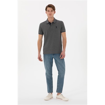 Erkek Slim Fit Polo Yaka Antrasit Melanj Basic Tişört