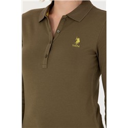 Kadın Haki Basic Polo Yaka Sweatshirt