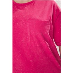 Pembe Bisiklet Yaka Yıkamalı Örme Büyük Beden T-shirt Elbise TBBSS25AH00007