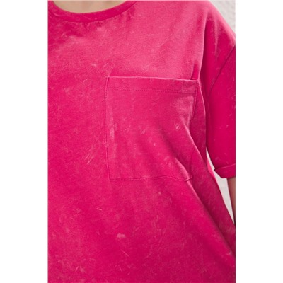Pembe Bisiklet Yaka Yıkamalı Örme Büyük Beden T-shirt Elbise TBBSS25AH00007